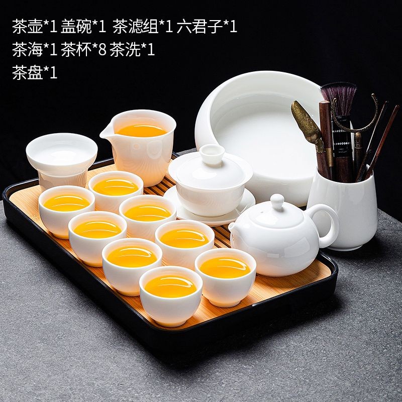 羊脂玉悬停盖碗茶具套装家用2025新款轻奢高档白瓷泡茶壶茶杯整套