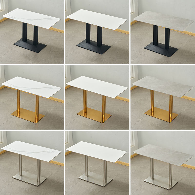 商用岩板餐桌奶茶店小圆方桌轻奢餐厅桌椅快餐小吃烧烤长方形桌子