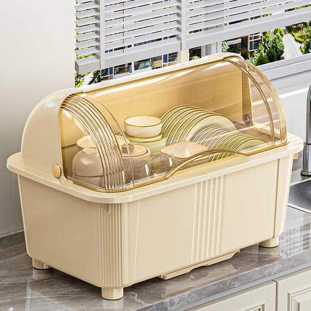俏洁多功能加厚塑料碗柜家用台式轻奢免安装碗盘沥水防尘沥水碗柜