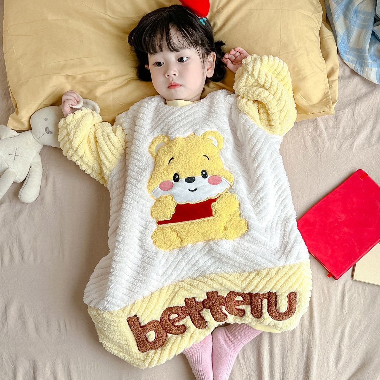 儿童连体睡衣春秋冬防踢睡袋加厚婴儿睡袍男童女童睡裙法兰绒冬