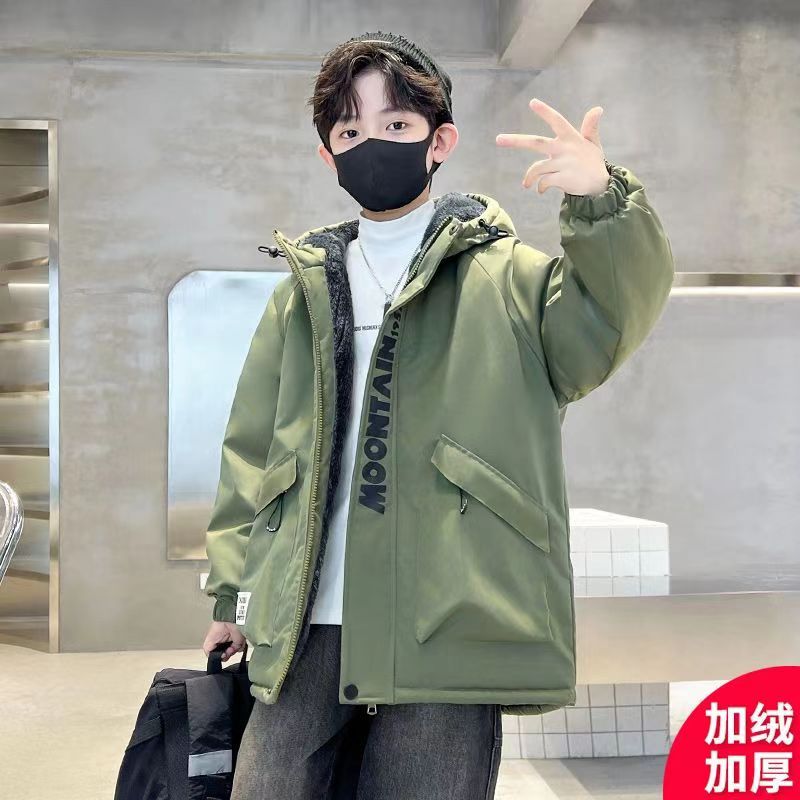 男童加绒外套秋冬款2024新款冬装加厚夹棉中大儿童男孩冬季棉服潮