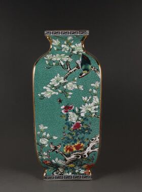 清乾隆珐琅彩浅蓝色四方瓶中式古典家居做旧古董博古架仿古瓷摆件