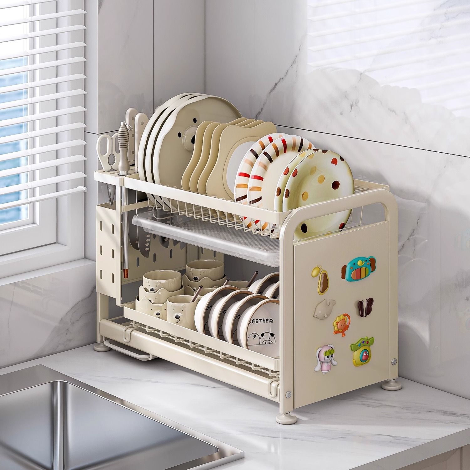 超窄款沥水碗架新世程厨房碗碟收纳架沥水碗架台面功能置物刀架筷