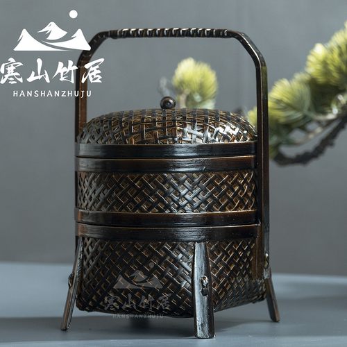 TH004（邱师傅）竹编四脚双层迷你小提盒