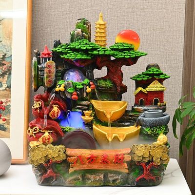 小型假山流水开业乔迁礼物招财鱼缸循环水生财风水轮客厅风景摆件