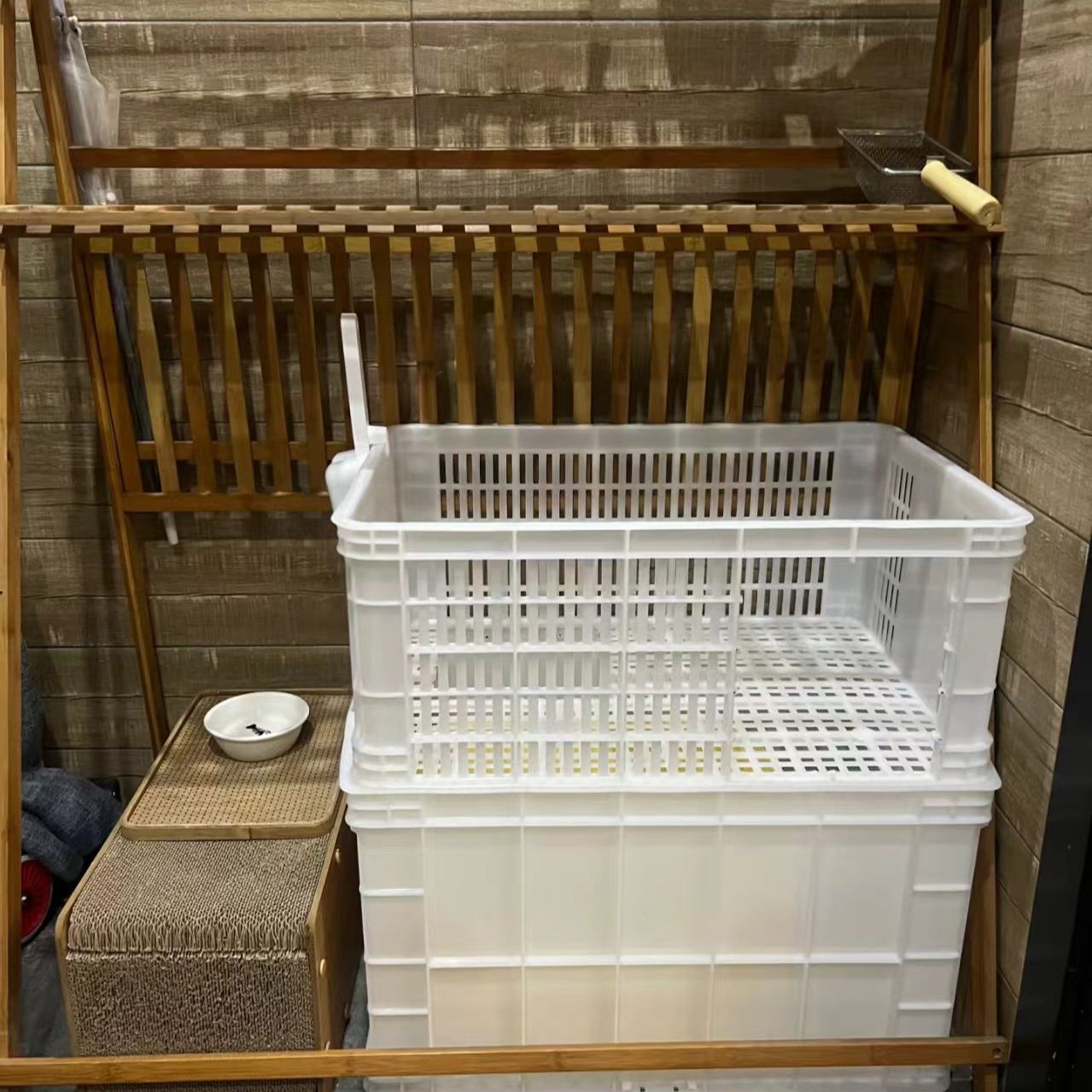 自制猫砂盆塑料箱不漏沙猫砂盆超大空间塑料框两层可壮可拆卸一体