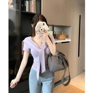 绑带上衣T恤女 2025夏季 简约时尚 百搭短袖 上衣不规则剪裁设计个性