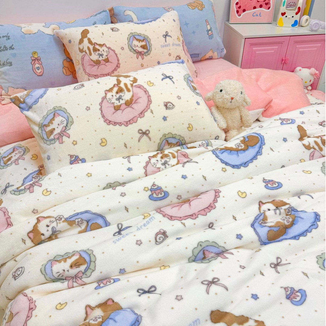 秋冬加厚牛奶绒四件套小清新床上用品双面绒高克重保暖学生防静电