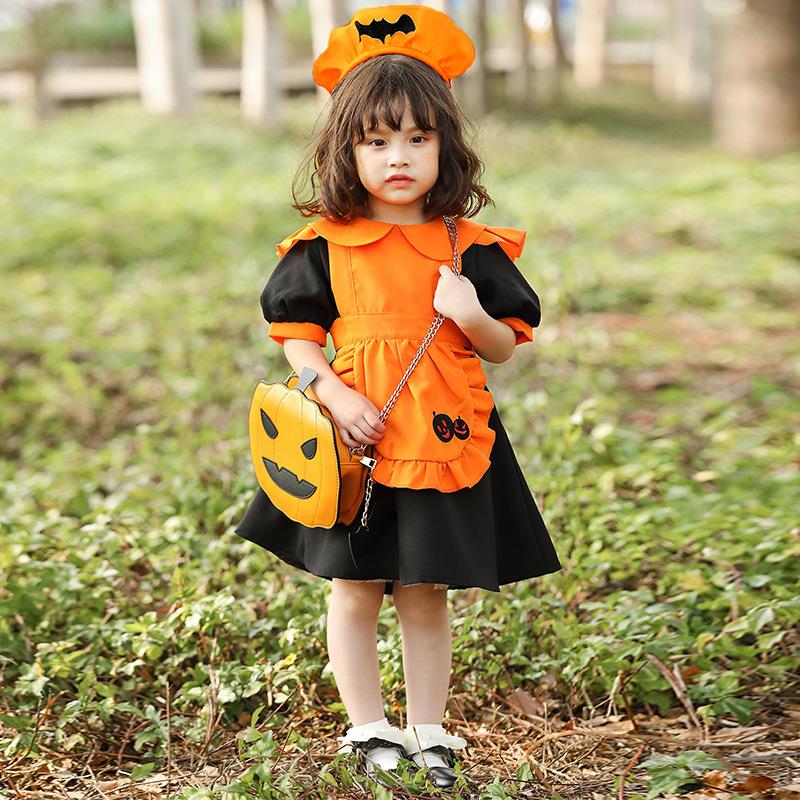 Halloween pumpkin cosplay costume children's orange maid