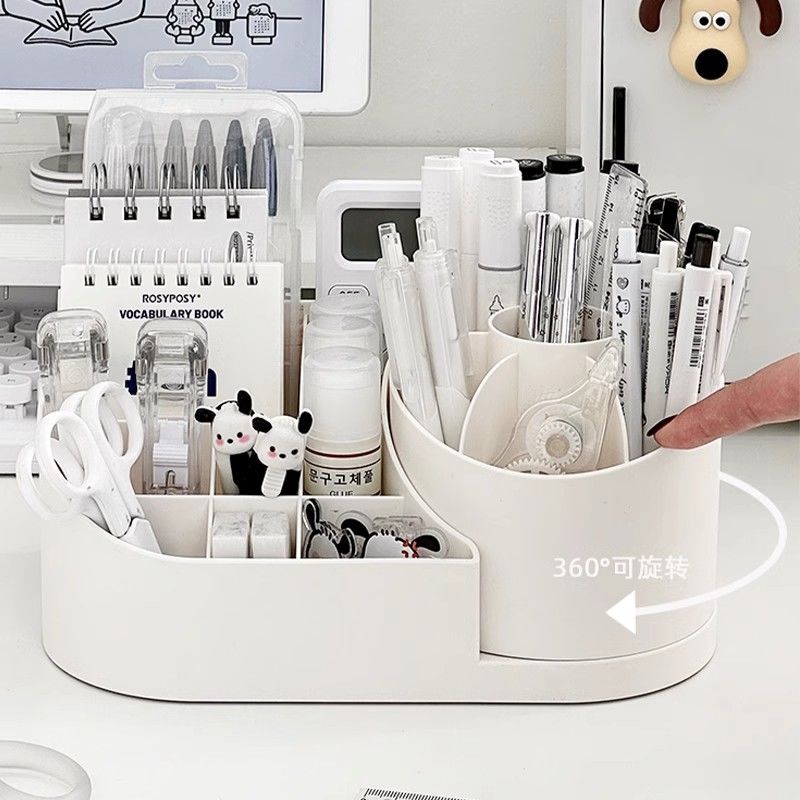桌面旋转笔筒收纳盒化妆品口红收纳置物架一体化妆刷书桌工位笔架