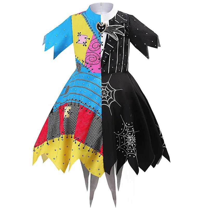 Girls Sally Cosplay Costume Dress Kids Horror Spirit Printed