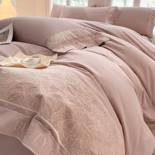 高级A类母婴级长绒棉磨毛款 四件套刺绣被套纯棉全棉轻奢床上用品