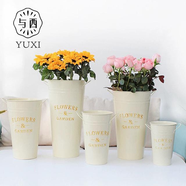 YUXI/与西复古手提鲜花桶养花桶干花花桶花店鲜花花艺铁皮醒花桶