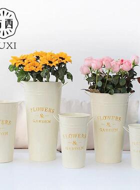 YUXI/与西复古手提鲜花桶养花桶干花花桶花店鲜花花艺铁皮醒花桶