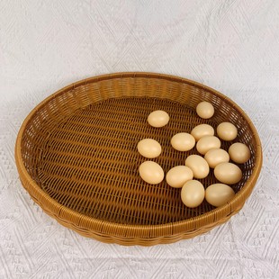 E55簸箕晒筐手工编织仿藤简约茶色圆形家用餐厅托盘52 特大号