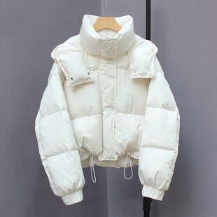 时尚 2024新款 泡芙小个子设计感面包服白鸭绒外套 羽绒服女冬季 短款