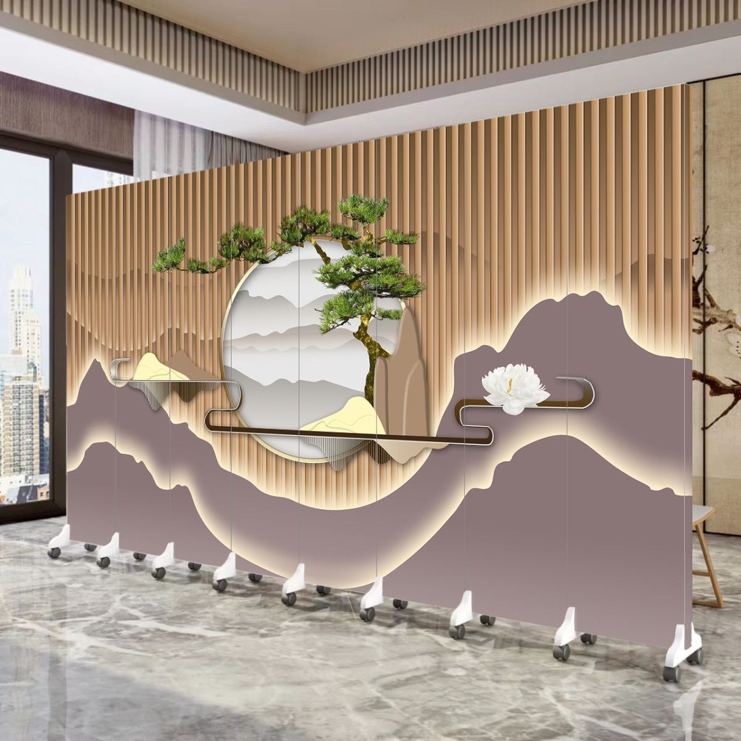 新中式屏风隔断客厅办公室酒店入门遮挡折叠移动饭店包间复古屏风