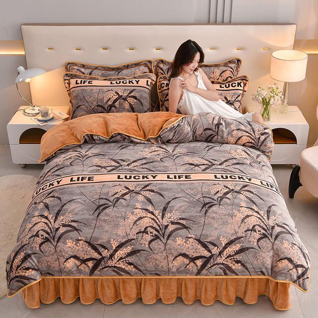 爱哩屋正品秋冬床裙高克重加厚保暖牛奶绒四件套柔软细腻床上用品