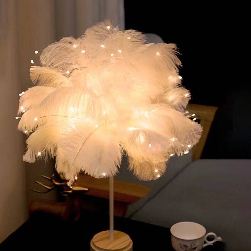 小夜灯少女心插电卧室寝室宿舍创意羽毛灯网红饰品房间装饰品灯