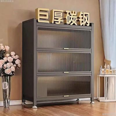 厨房微波炉置物架家用带门锅碗柜子厨房多功能橱柜防尘碳钢餐边柜