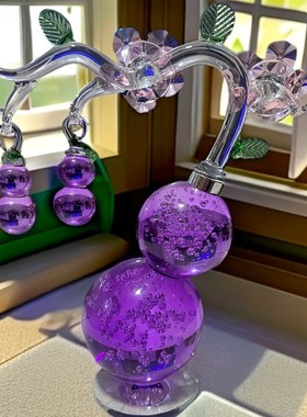 新款双花紫水晶葫芦摆件挂2只小葫芦客厅玄招财位轻奢摆件