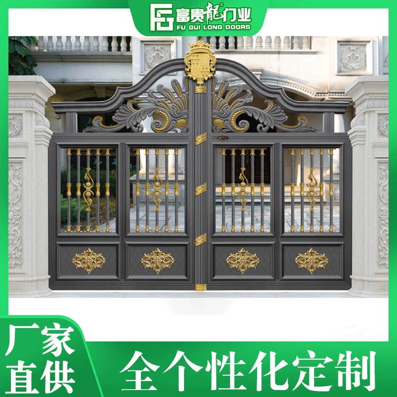 别墅铝艺大门 花园农村对开欧式铝合金大门 乡村庭院铝艺雕刻大门