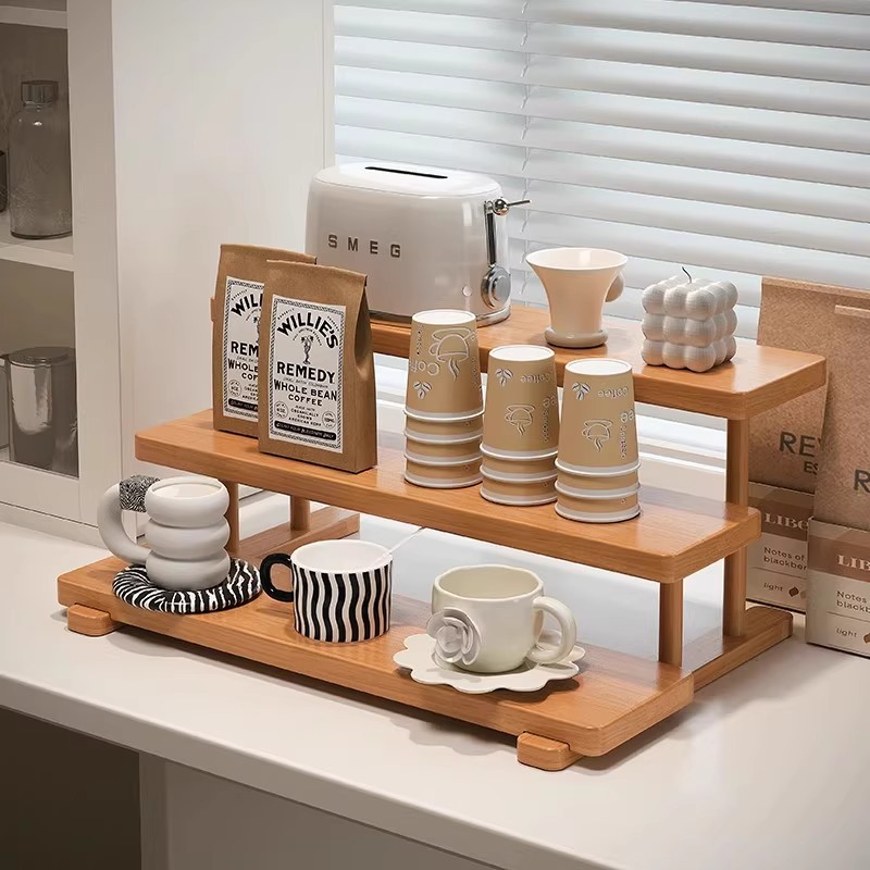 实木杯架杯子收纳置物架复古素木茶杯咖啡杯整理架办公桌面水杯架
