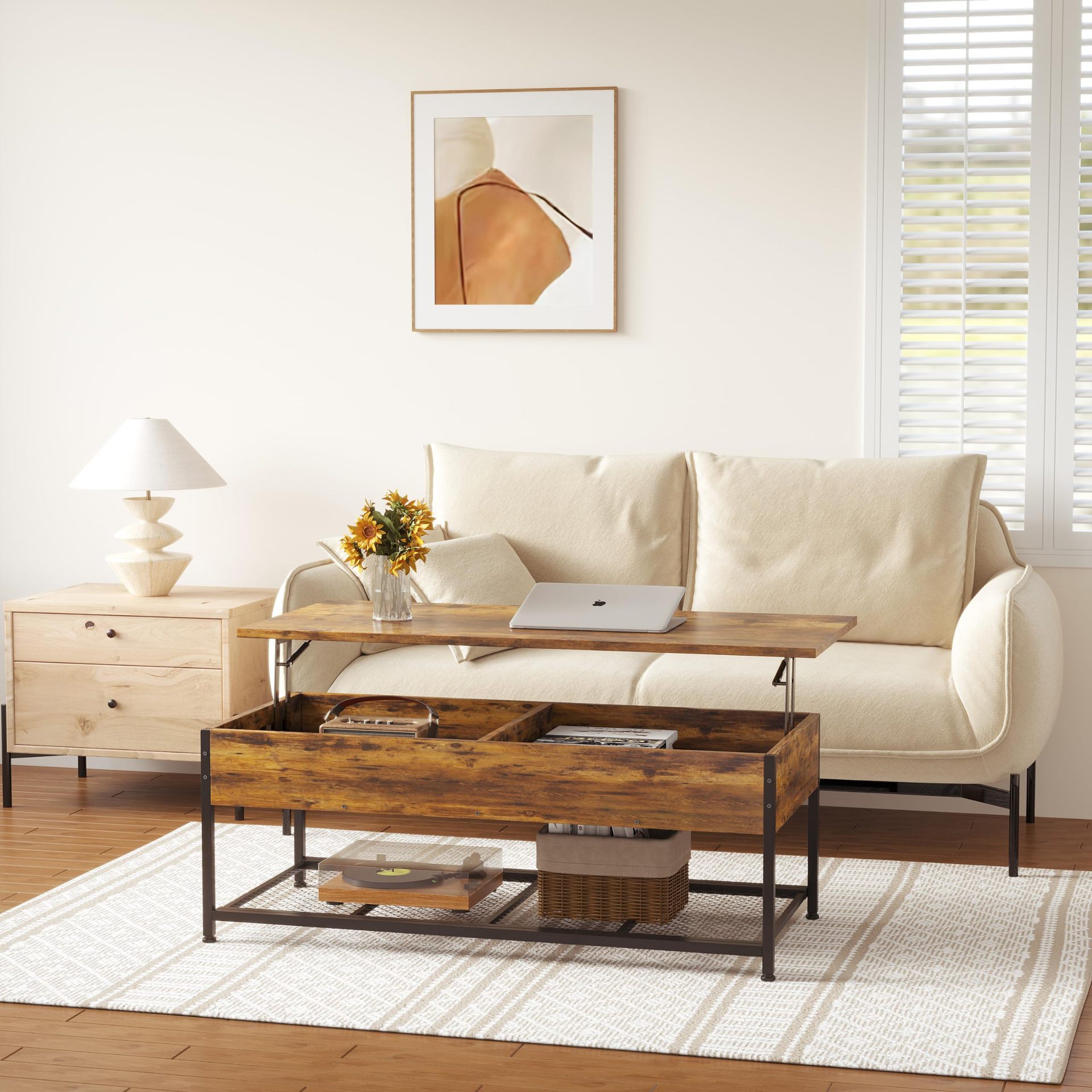 外贸DZ美式复古茶几客厅简约铁艺茶台现代小户型轻奢升降茶几桌子