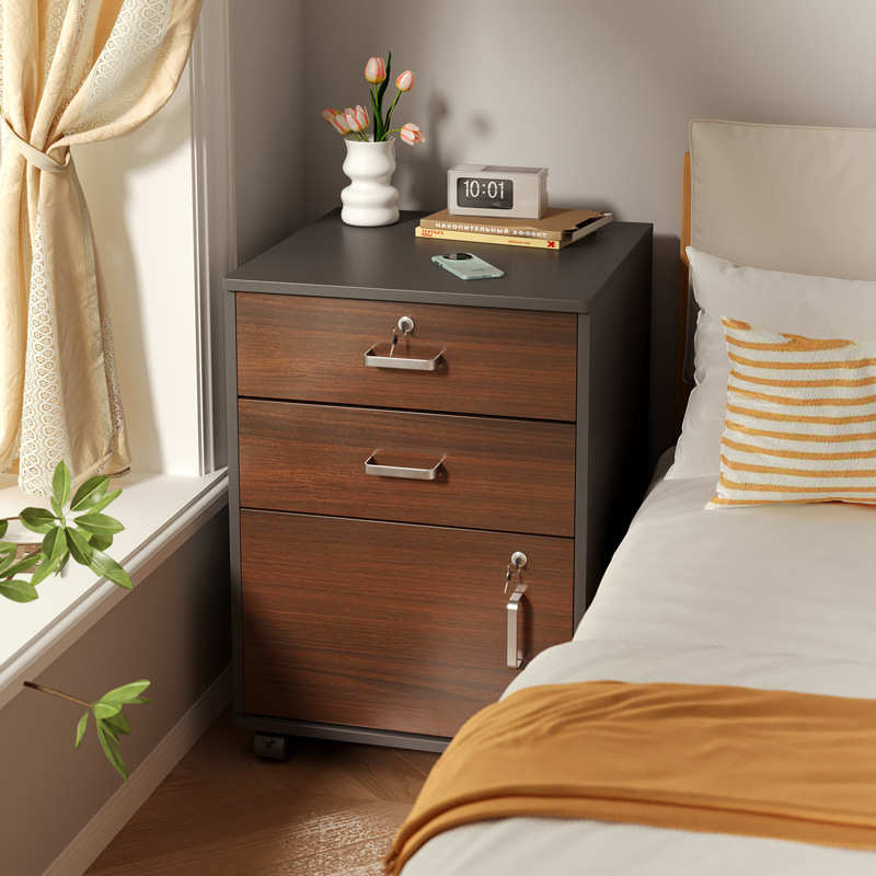 移动床头柜带锁简约现代家用卧室床边收纳小柜子储物柜简易置物柜