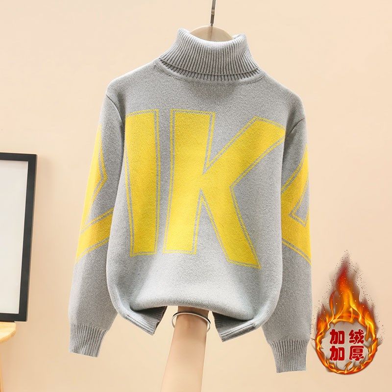 男童毛衣高领加绒加厚红色秋冬款男孩中大童纯棉针织衫儿童打底衫