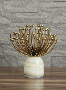 欧式金属摆件葵花摆件大理石美式家居装饰饰品样板间欧式客厅摆件