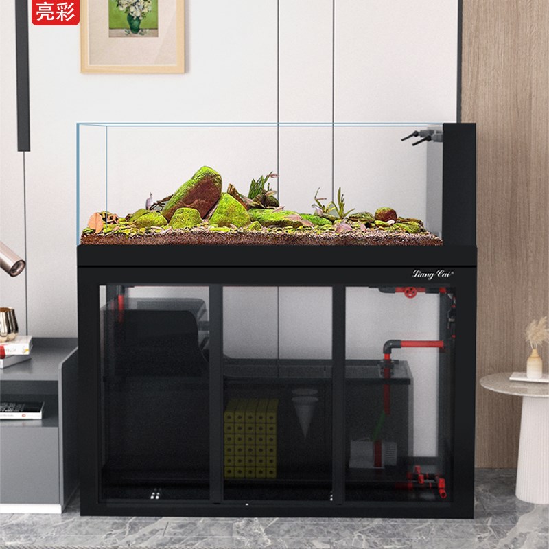 亮彩水草缸水族箱灰玻底滤造景超白标配版溪流缸侧溢流工业风鱼缸