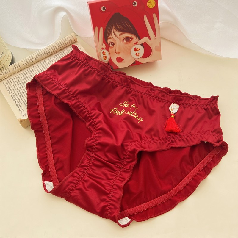 大码女士暴富内裤女贵妇绸缎丝滑柔顺面料女生三角短裤本命年礼物