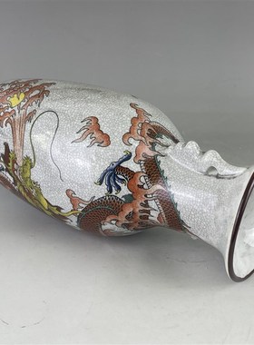 景德镇仿清乾隆年制粉彩双耳神龙旺花瓶蓝红龙双耳瓶收藏展柜摆件