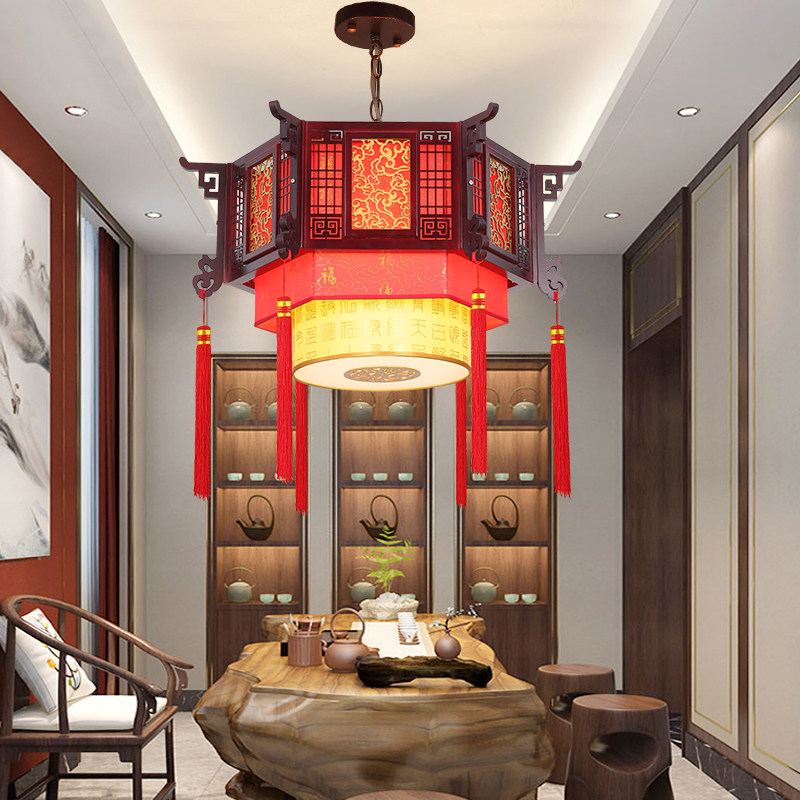 中式复古吊灯中国风实木酒店餐厅火锅饭店餐饮包厢仿古风宫廷灯笼
