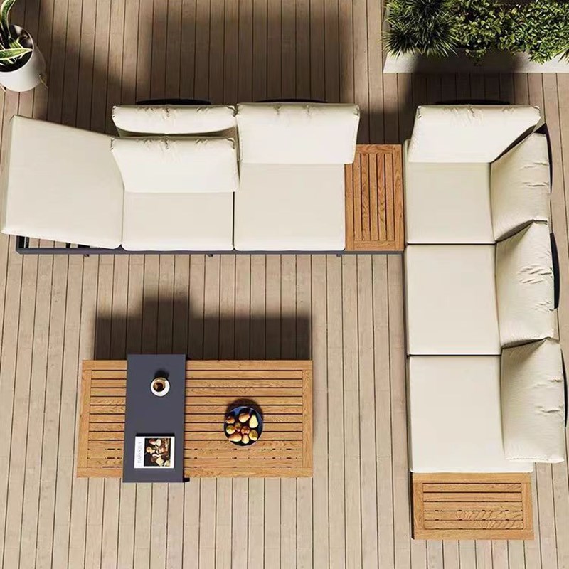 户外沙发柚木铝合金茶台庭院休闲别墅酒店转角防腐木组合露天家具