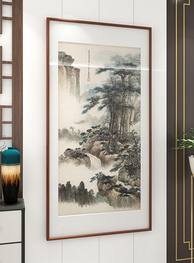 新中式玄关装饰画山水画竖版走廊风景招财挂画寓意好办公室墙壁画