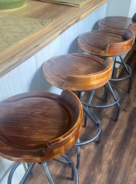 复古工业风铁艺吧台椅前台可升降酒吧椅民宿家用休闲实木餐椅吧凳