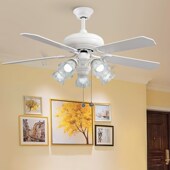 白色轻奢吊扇灯静音木叶电扇灯客厅餐厅风扇灯欧式 家用风扇吊灯