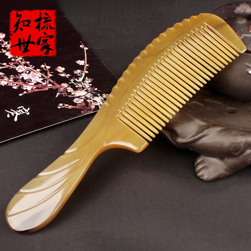 西藏白牦牛角梳子天然按摩头疗白水牛防脱大号梳女家用头皮经络梳
