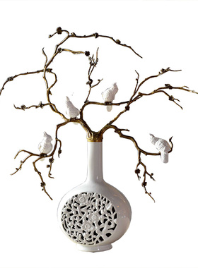 美式陶瓷配铜花枝小鸟创意摆件 欧式装饰客厅酒柜家居装饰品摆设