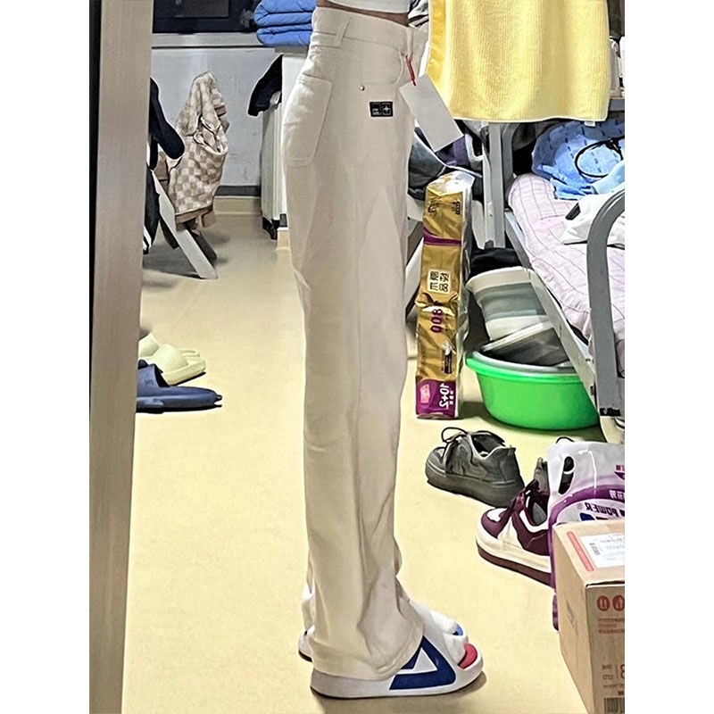 300斤胖mm设计感白色牛仔裤女夏季大码女装窄版女裤显瘦阔腿裤子