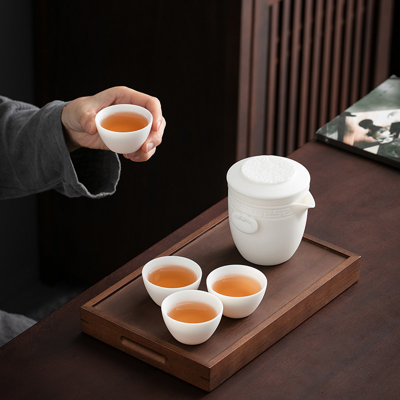便携旅行茶具小套装羊脂玉白瓷功夫泡茶壶茶杯户外快客杯一壶四杯