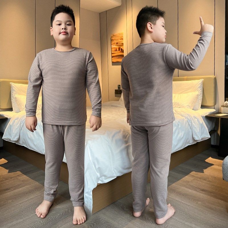 胖男童秋衣秋裤套装加肥加大中大童保暖内衣两件套宽松家居服睡衣