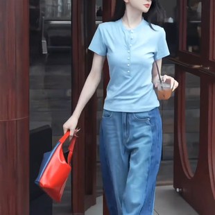 T恤女修身 时尚 百搭圆领短袖 上衣 显T瘦内搭打底衫 新款 2025夏季 韩版