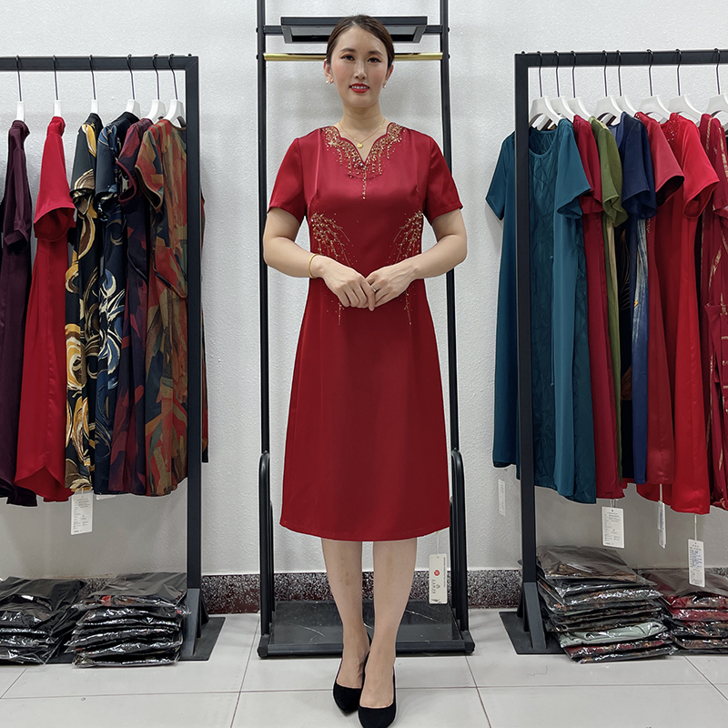 高端参加婚礼妈妈结婚礼服年轻款醋酸H真丝丈母娘喜婆婆婚宴装夏