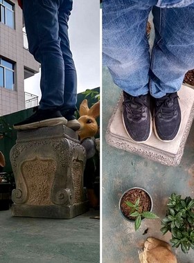 石墩中式庭院门口院子户外花盆仿假造景花园装饰布置摆件盆景底座