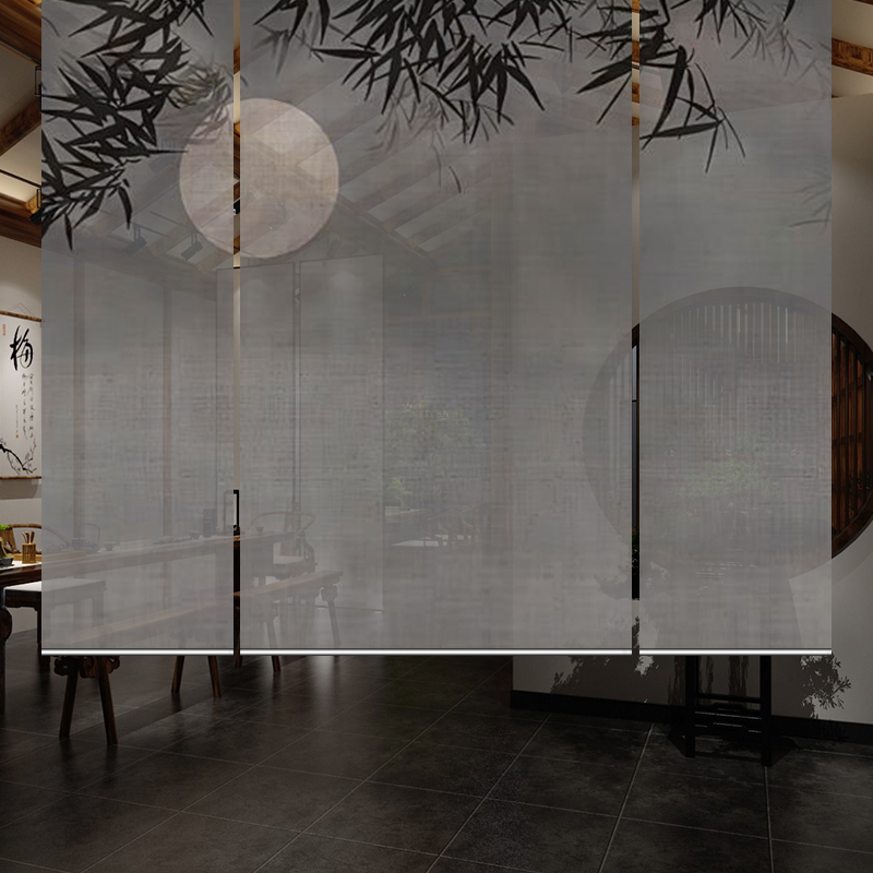 现代新中式装饰客厅屏风软隔断玄关拉珠帘半透明遮光卷帘窗帘对月