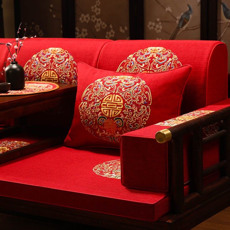 新中式红木沙发坐垫古典s实木家具坐垫带靠背海绵防滑加厚罗汉床