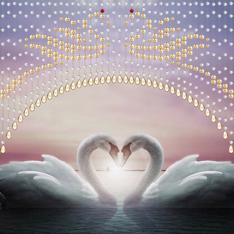 新款天鹅水晶珠帘客厅门帘风水玄关帘成品走廊高档浪漫网红隔断帘